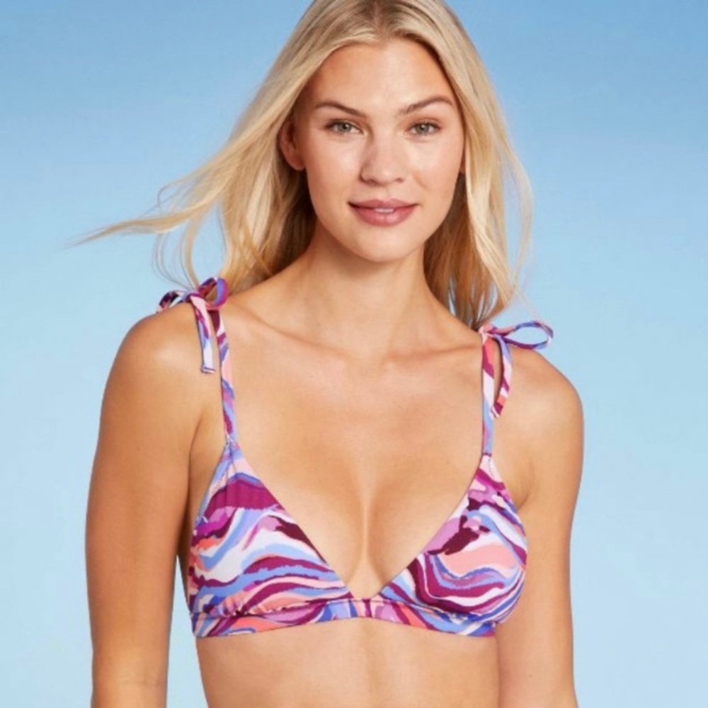 Shade & Shore Size Large Pink Multicolor Animal Print Triangle Bikini Top NWT